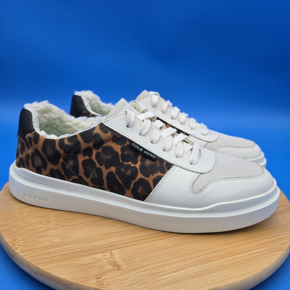 COLE HAAN GrandPro RALLY COURT White/‎ Leopard Print Leather Women's 10.5B EUC